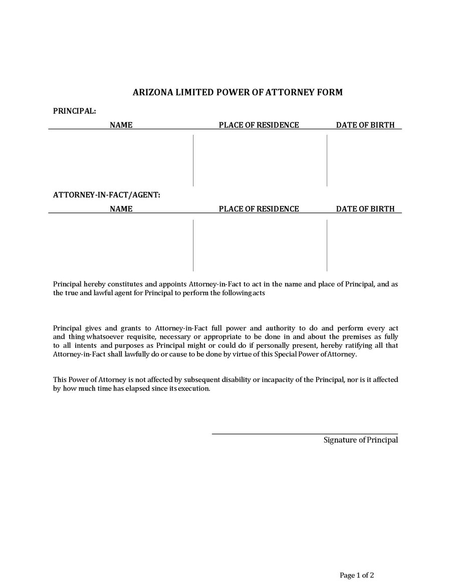 arizona limited power attorney doc free