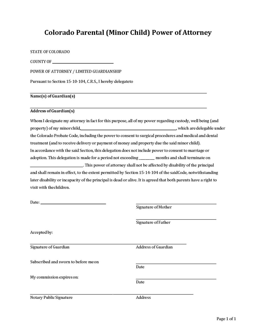 Fillable Colorado Child Power of Attorney Form