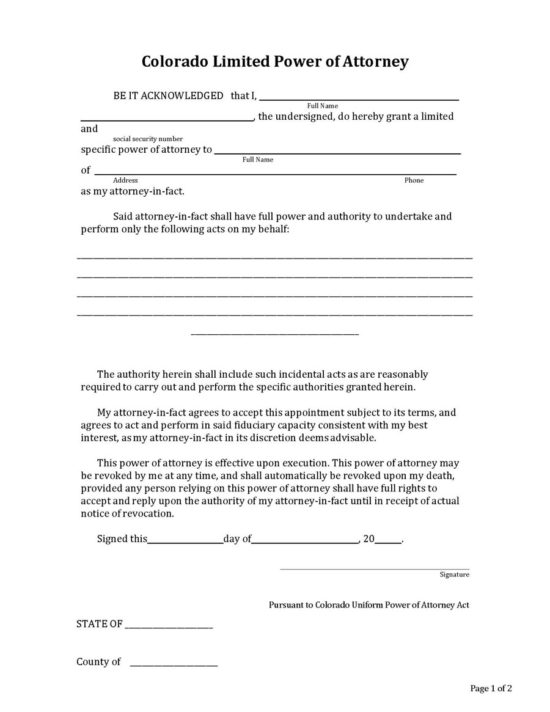 Colorado Power of Attorney Forms 10 Types PDF, Word