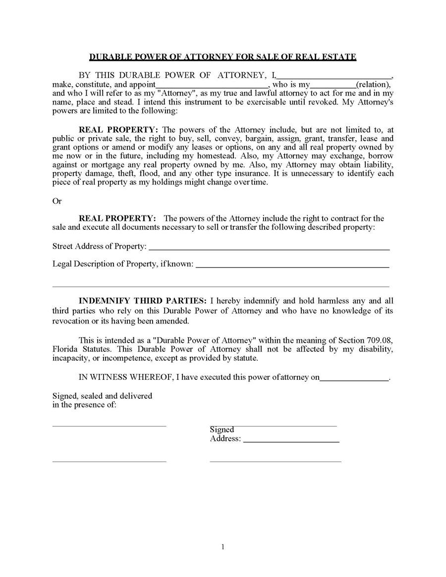 Free Real Estate Power of Attorney Template for Florida