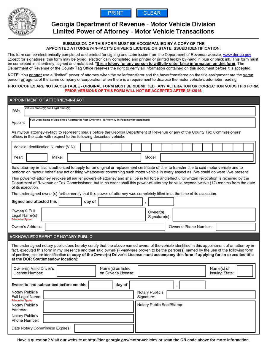 vehicle power attorney form