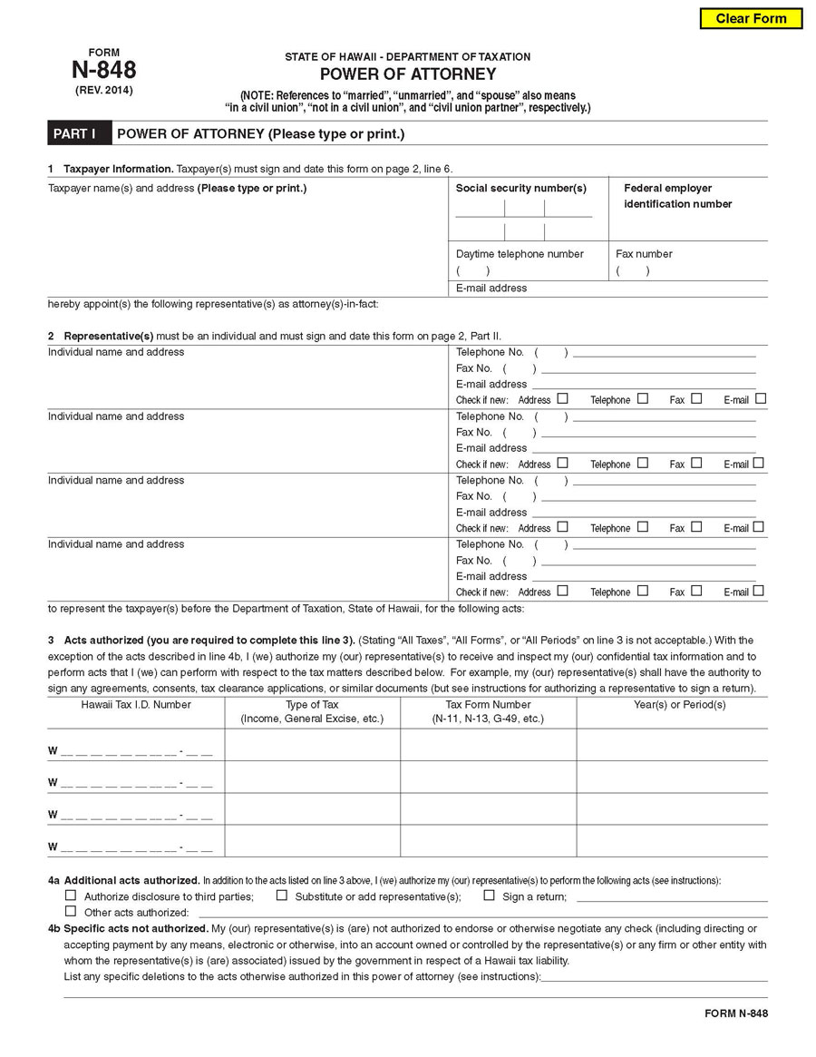 hawaii tax power attorney form pdf