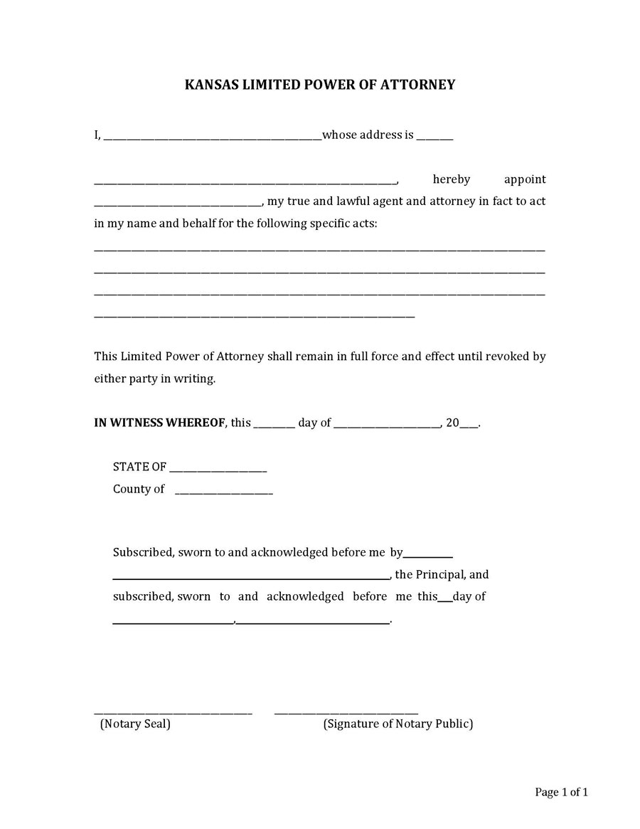 kansas limited attorney form doc free