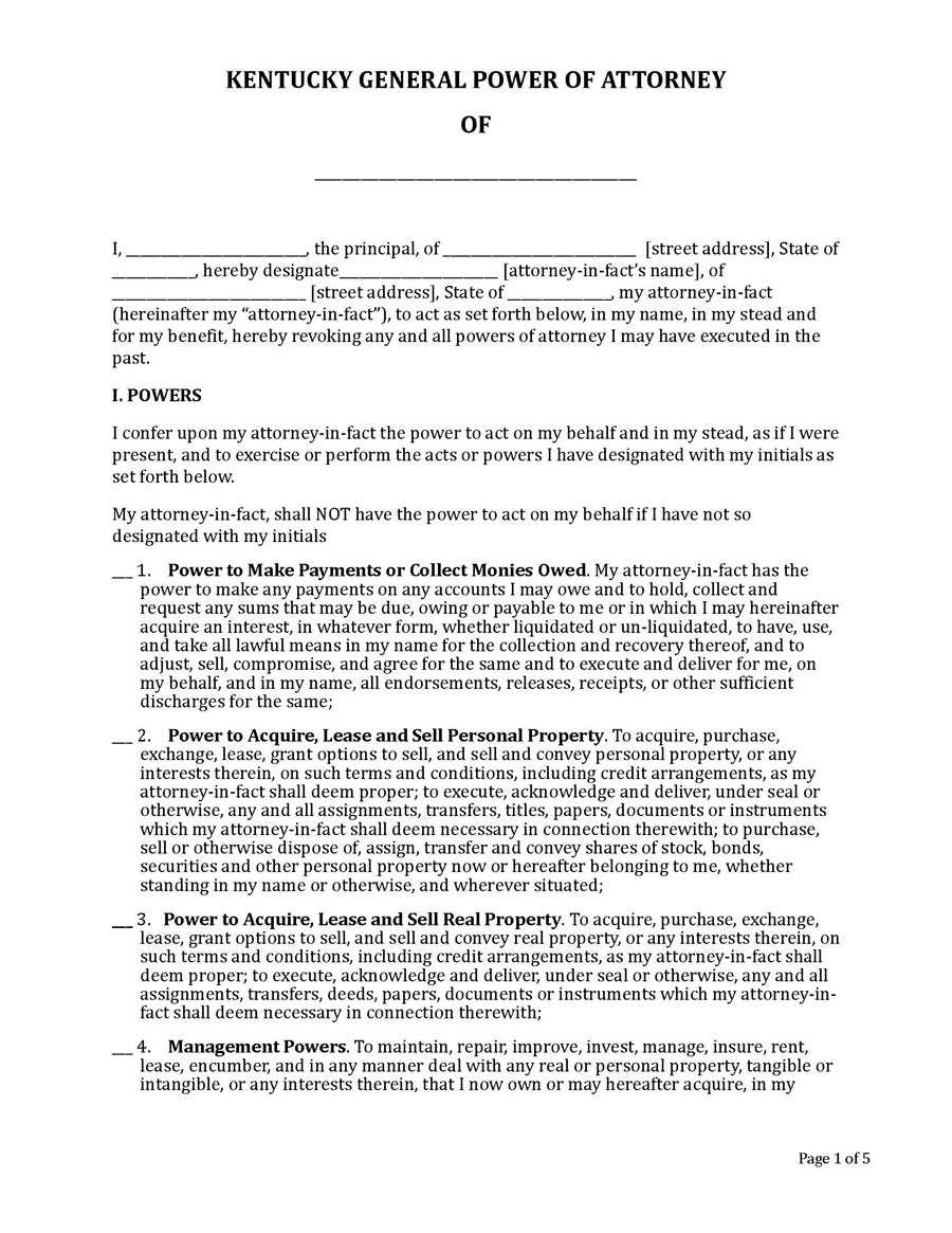 Great Downloadable Kentucky General Power of Attorney Form for Word Document