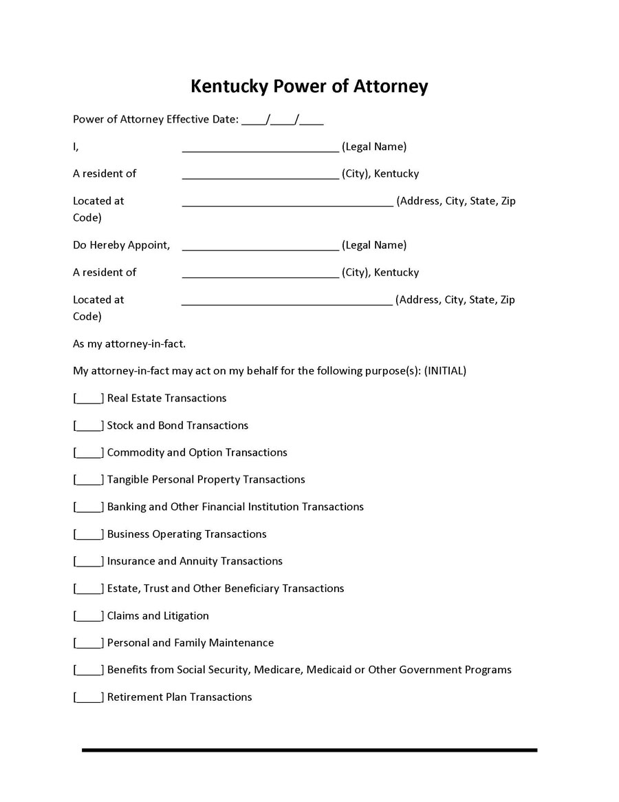 Free Downloadable Kentucky Power of Attorney Template 02 as Pdf File