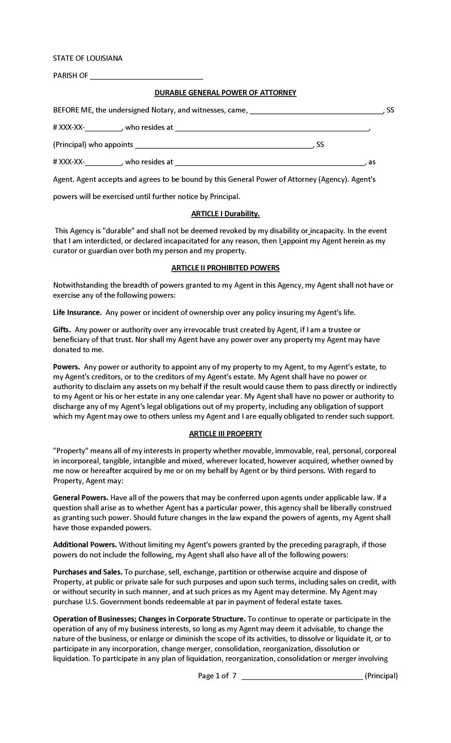 Louisiana Power of Attorney Form - Free Download