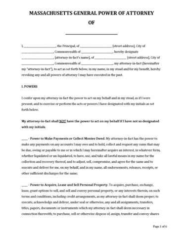 Massachusetts Power of Attorney Forms | 10 Types - PDF, Word