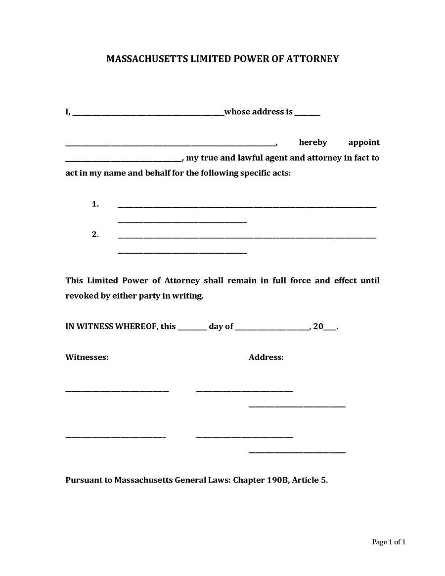 Editable Massachusetts Limited Power of Attorney Form