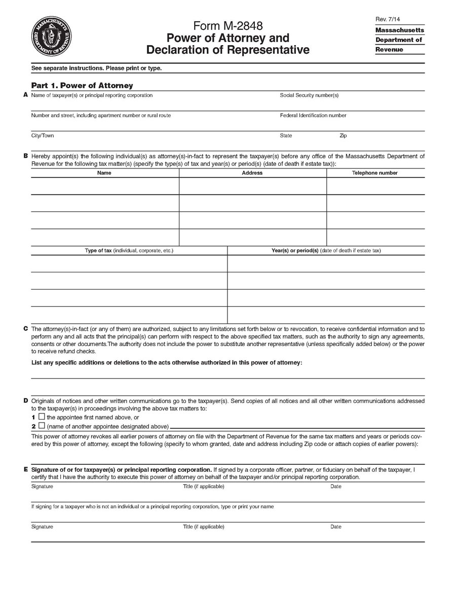 Great Downloadable Massachusetts Tax Power of Attorney Form for Word File