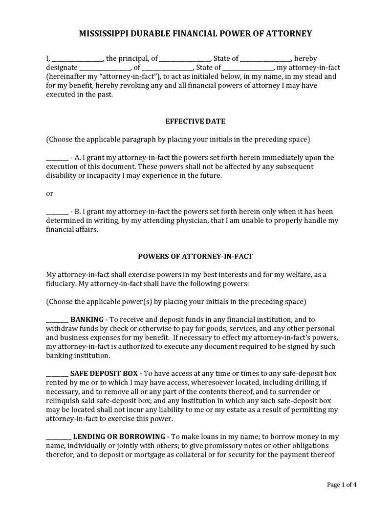 PDF sample of Mississippi power of attorney forms