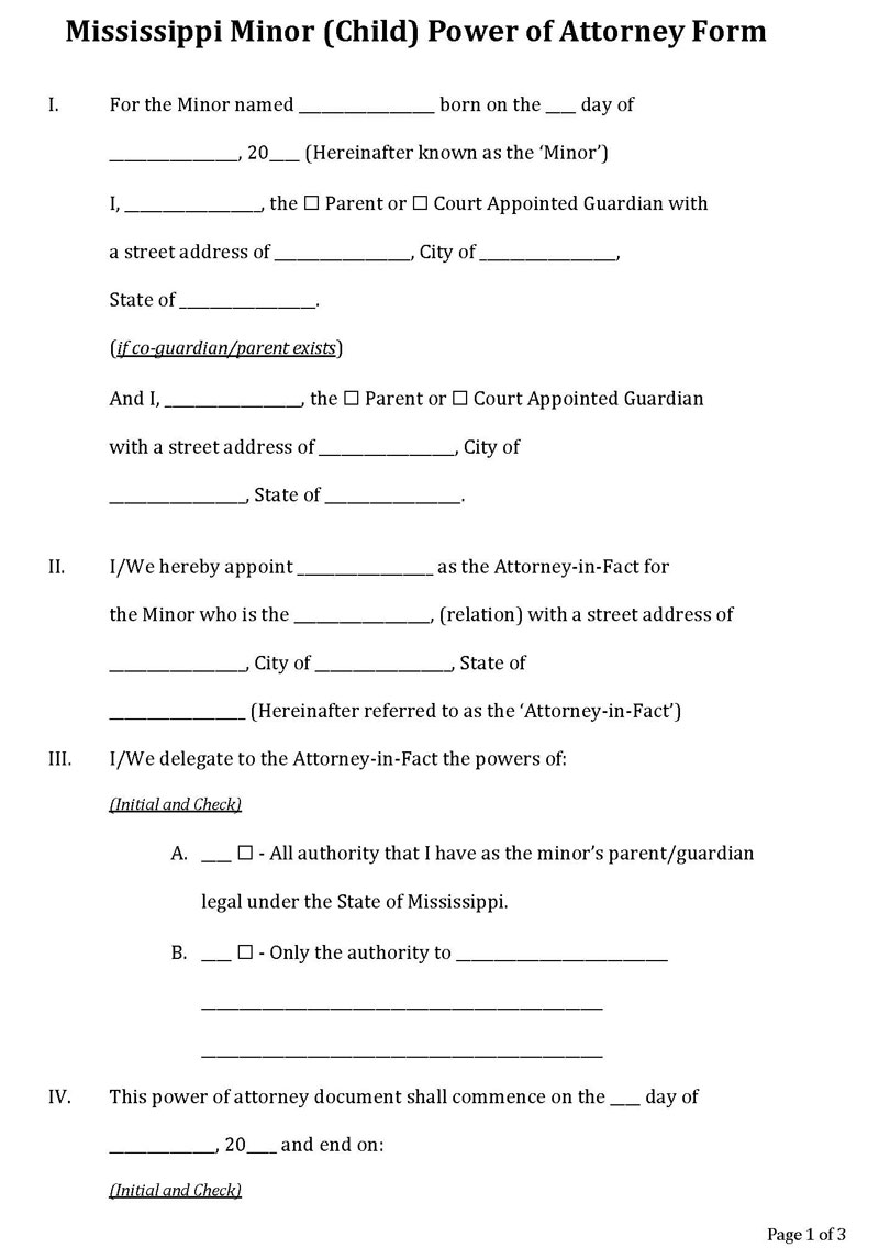 Sample Mississippi power of attorney forms - Free download