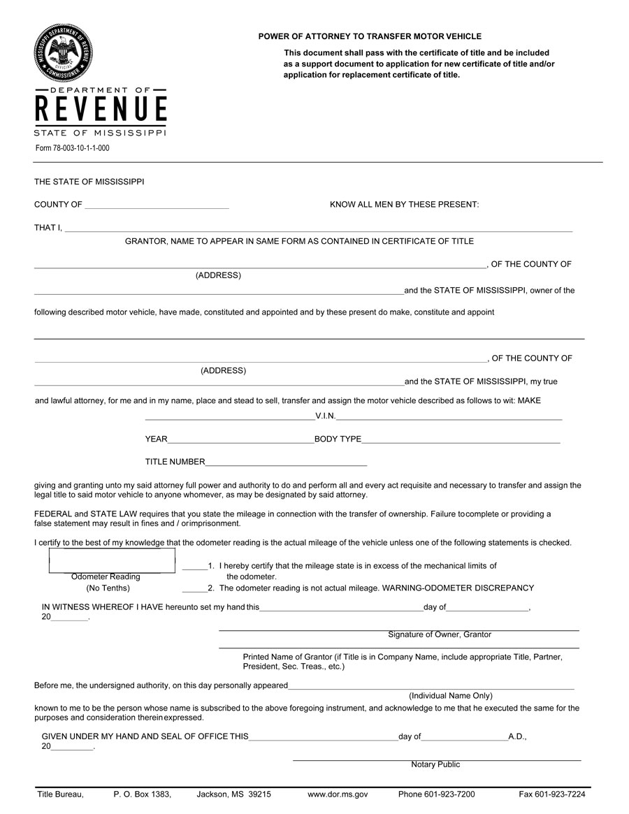 Sample Mississippi power of attorney forms