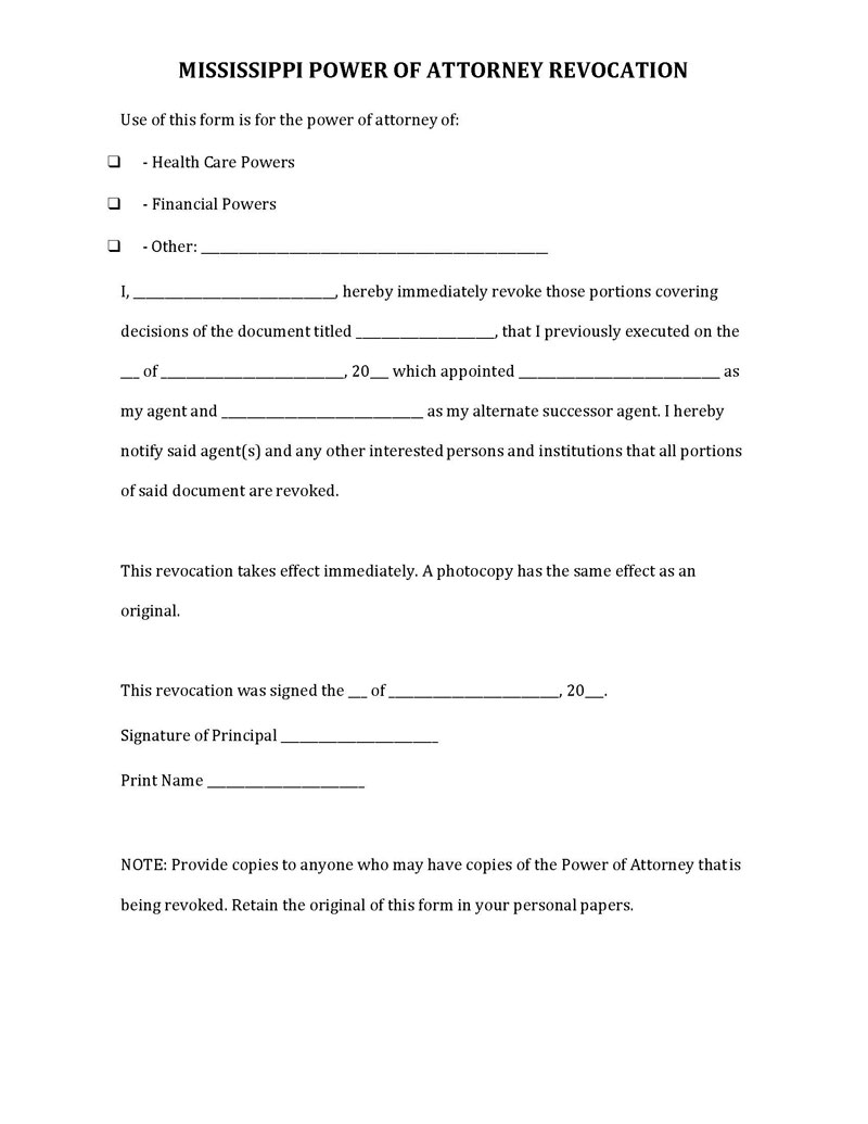 Mississippi power of attorney forms - Free template