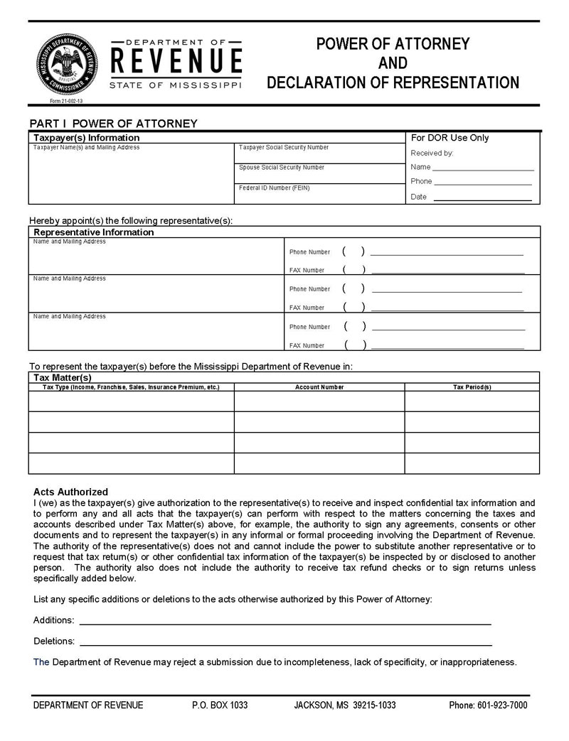 Mississippi power of attorney forms - Free template