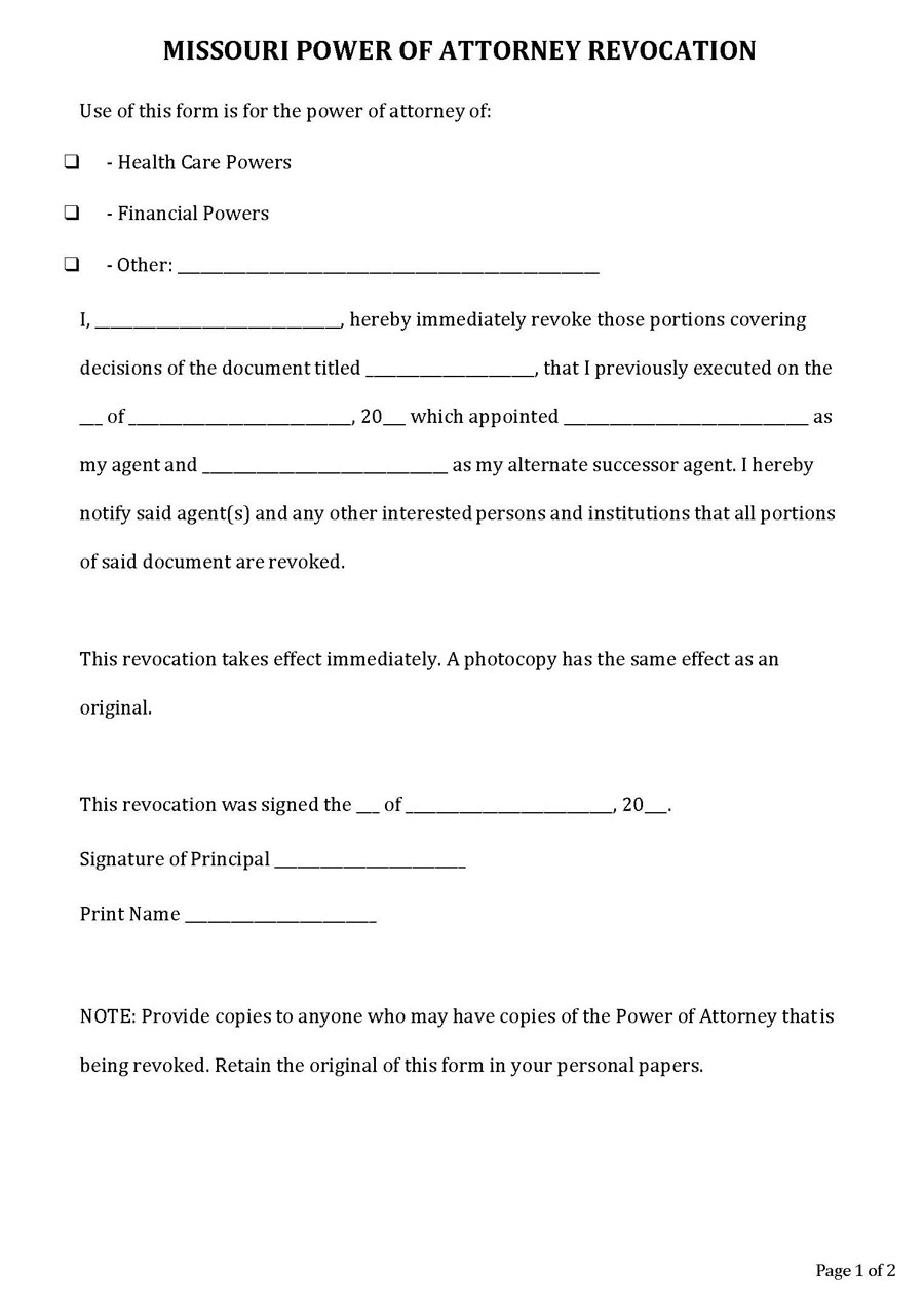 Revocation power of attorney word doc