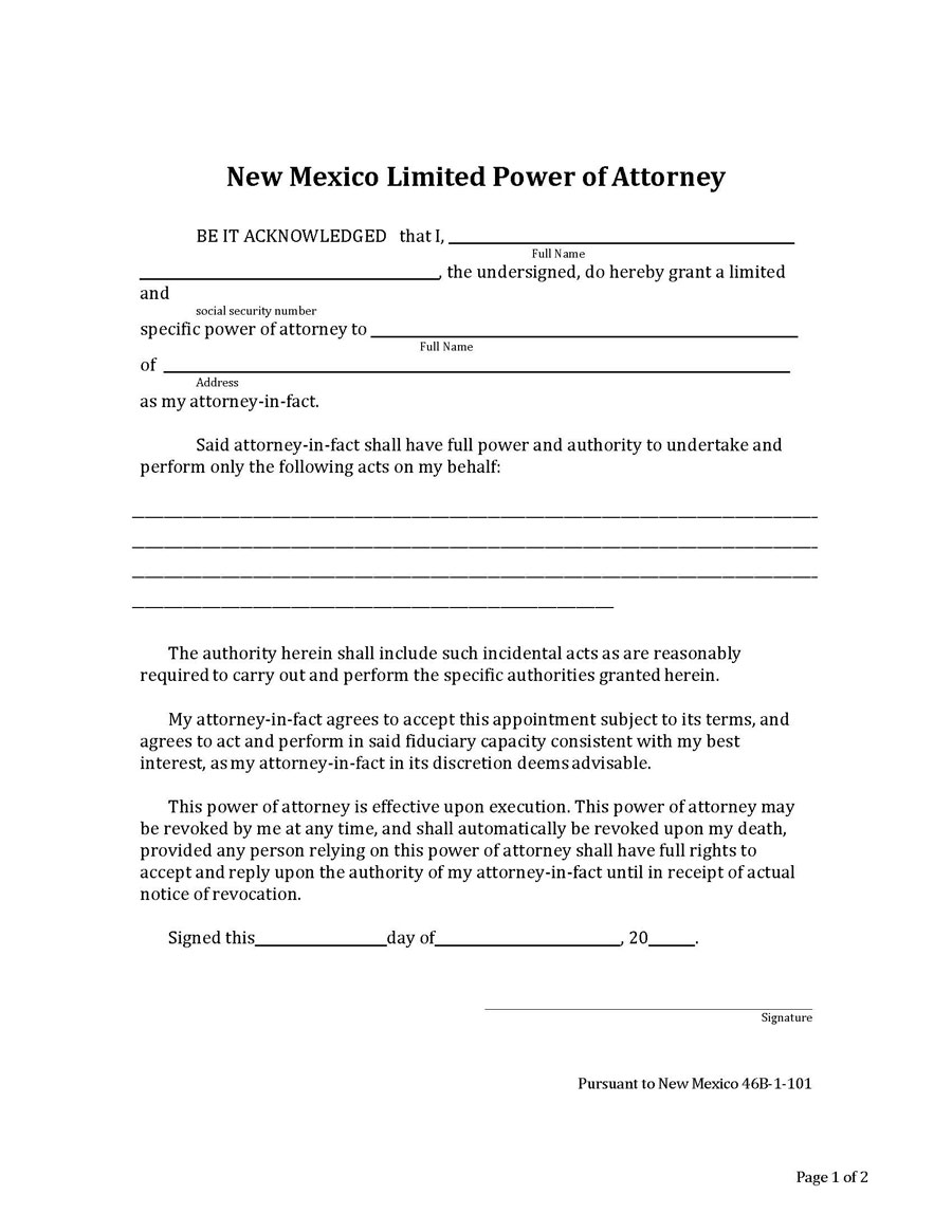 new mexico limited power attorney doc