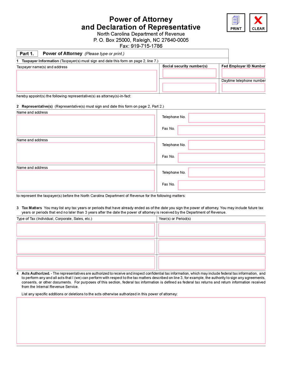 Great Professional North Carolina Tax Power of Attorney Form as Word Format