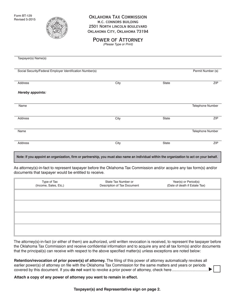oklahoma tax attorney form odf