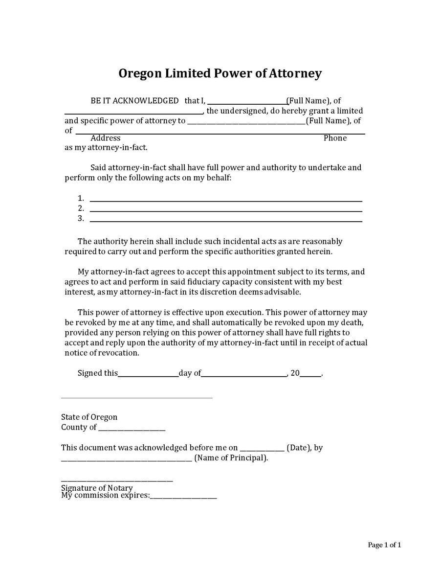 Limited Power of Attorney Oregon
