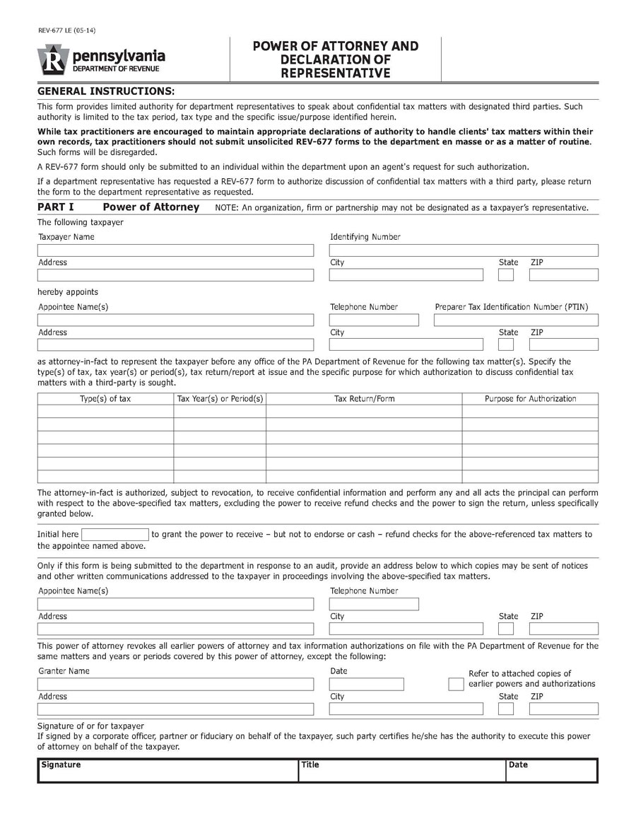 Word Sample Tax Power of Attorney (Form REV 677)