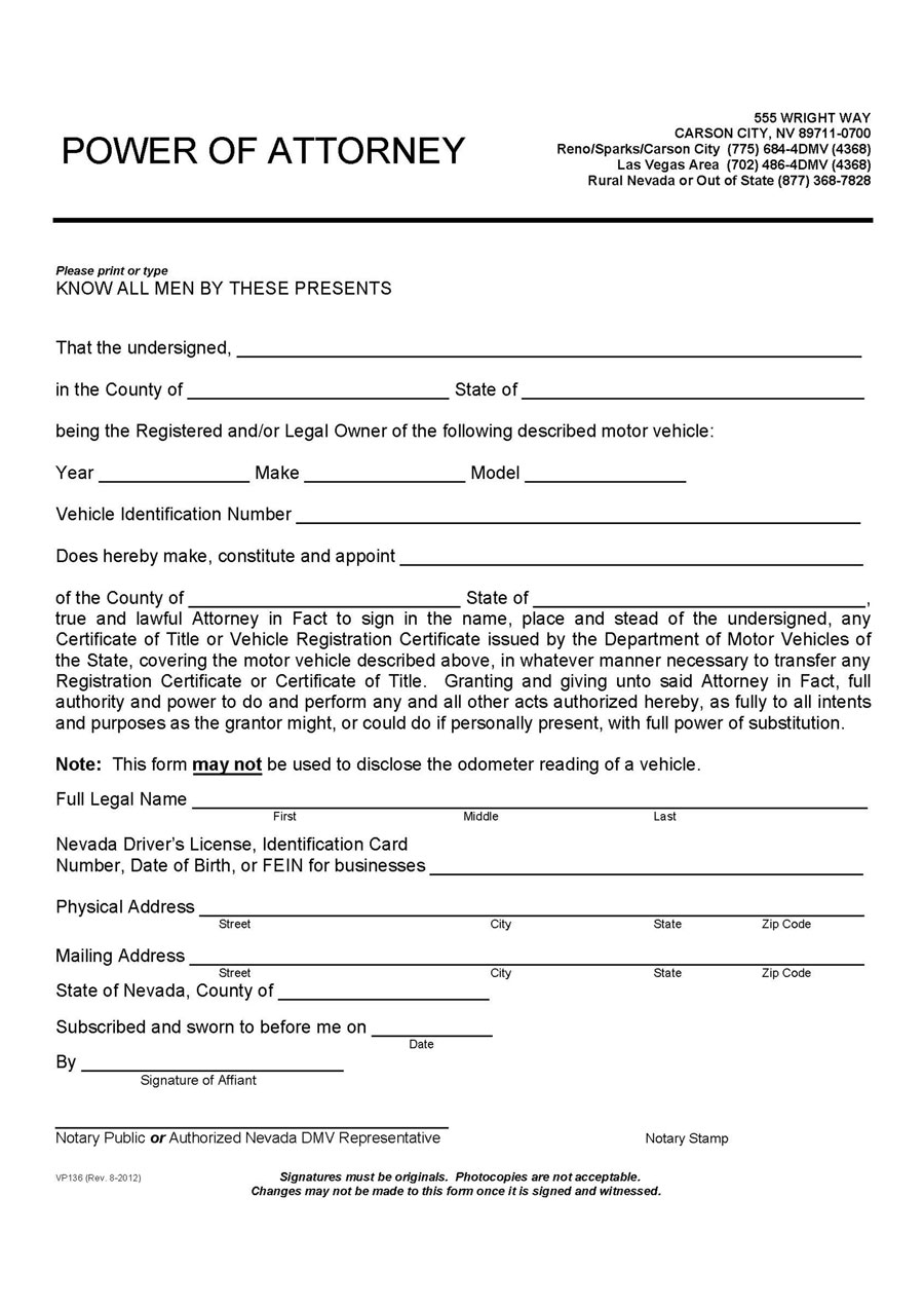 Nevada power of attorney forms: Free template