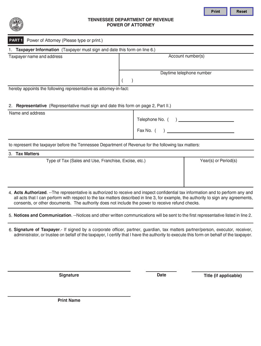 Tax Power of Attorney (Form RV-F0103801) Form