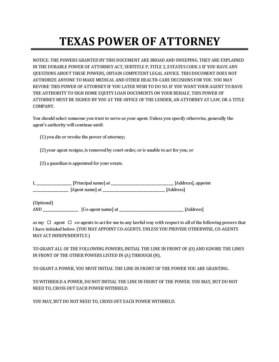 general power of attorney texas