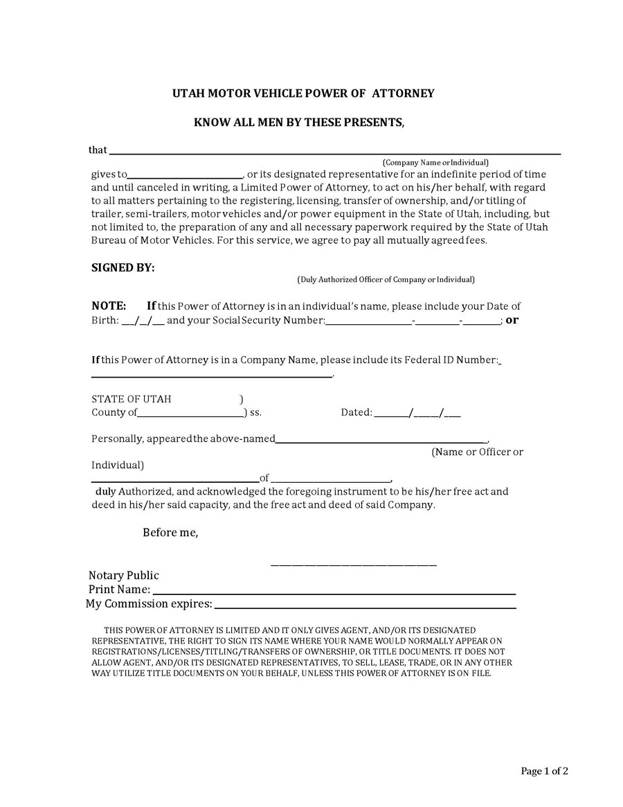vehicle utah attorney form doc free