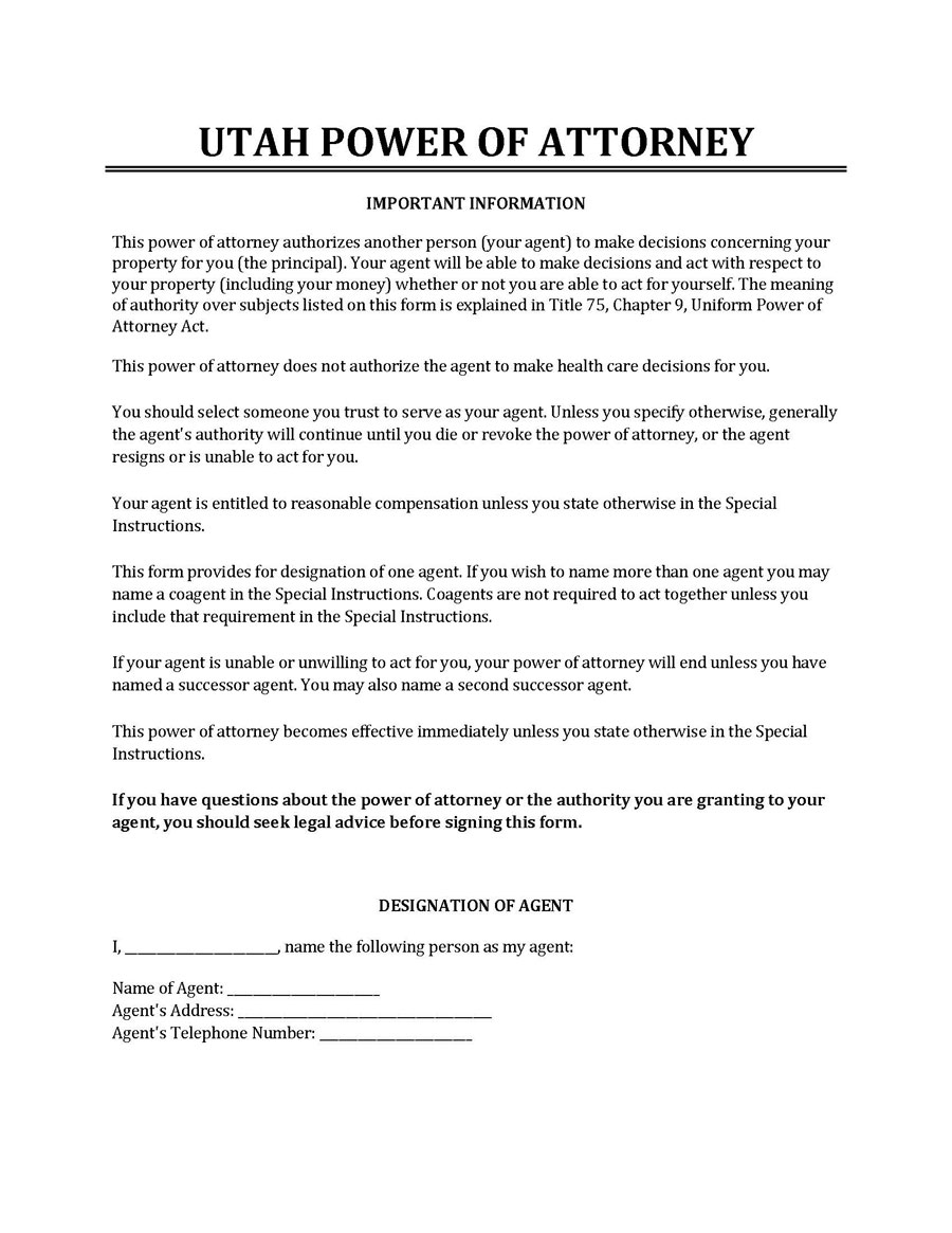Editable Utah Power of Attorney Template