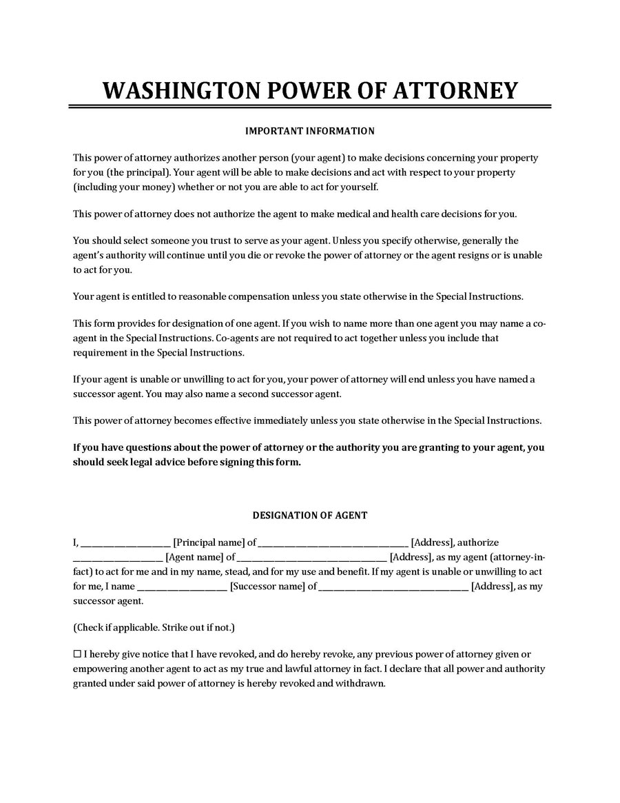  power of attorney washington state forms
