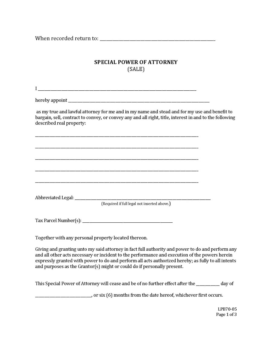 Great Customizable Washington Real Estate Power of Attorney Form as Word Document