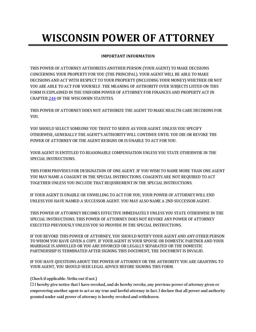 Free Wisconsin Power of Attorney Form 01