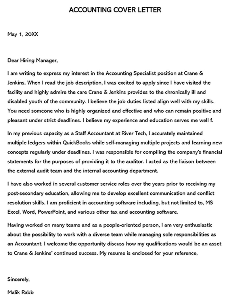 accounting cover letter templates free