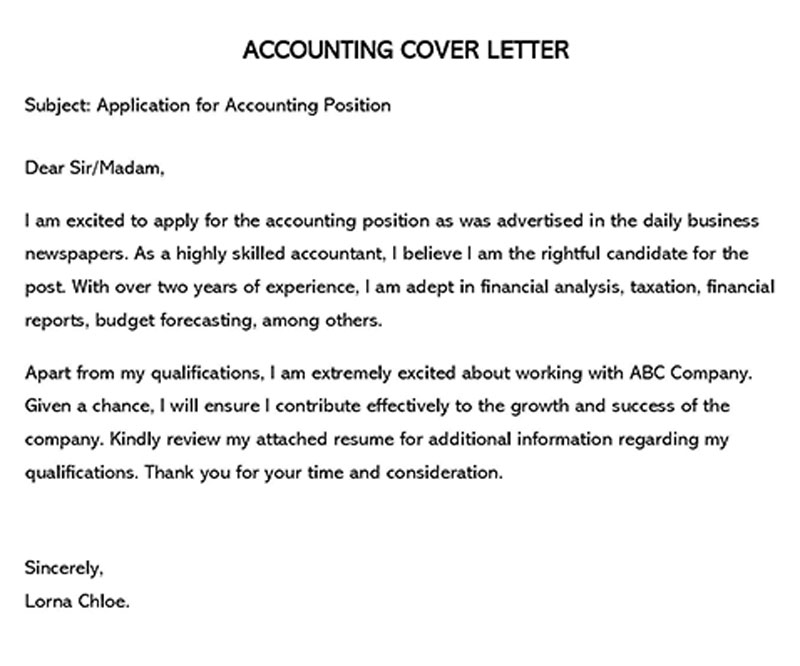 simple job application letter for accountant post
