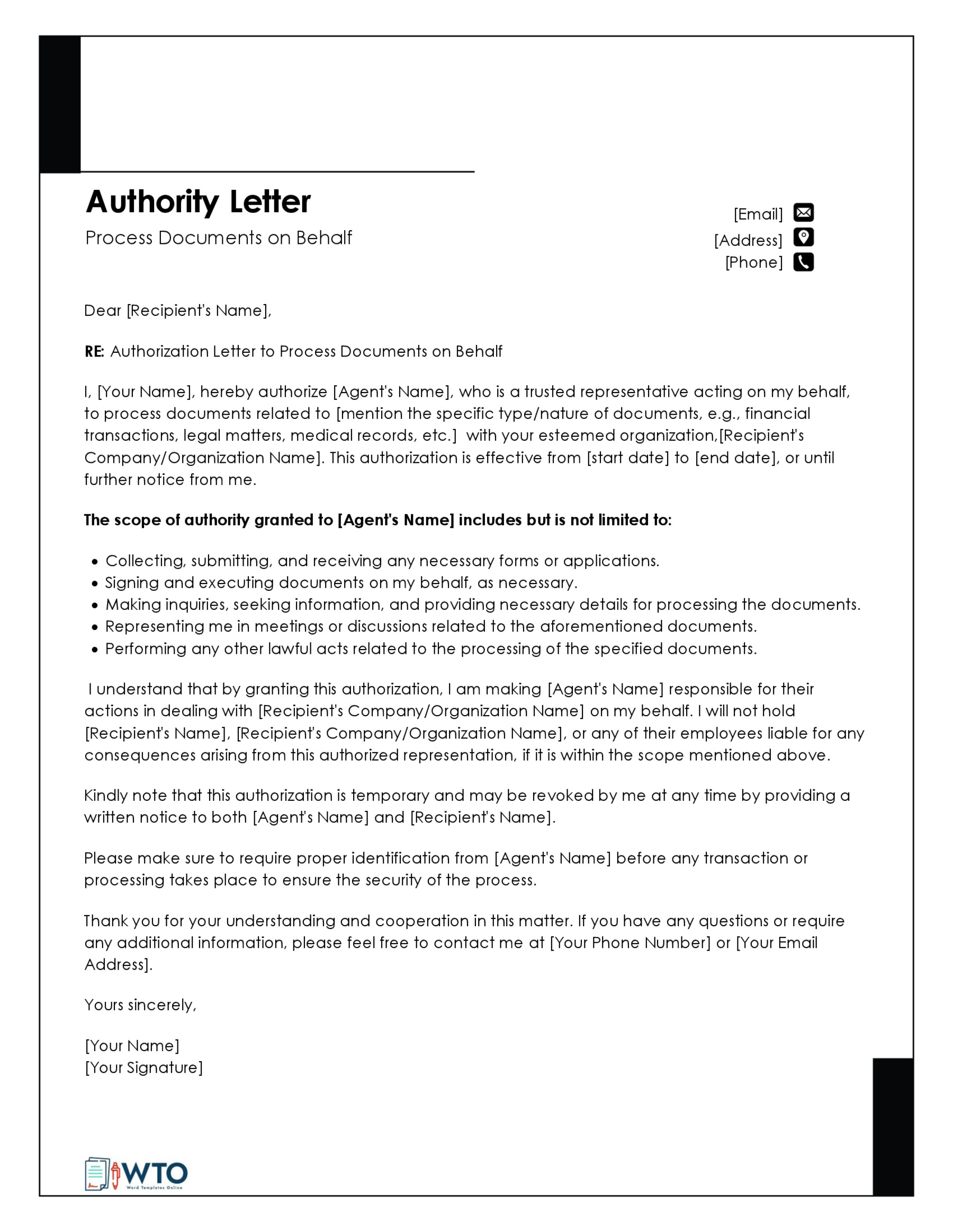 Free Letter of Authorization Template