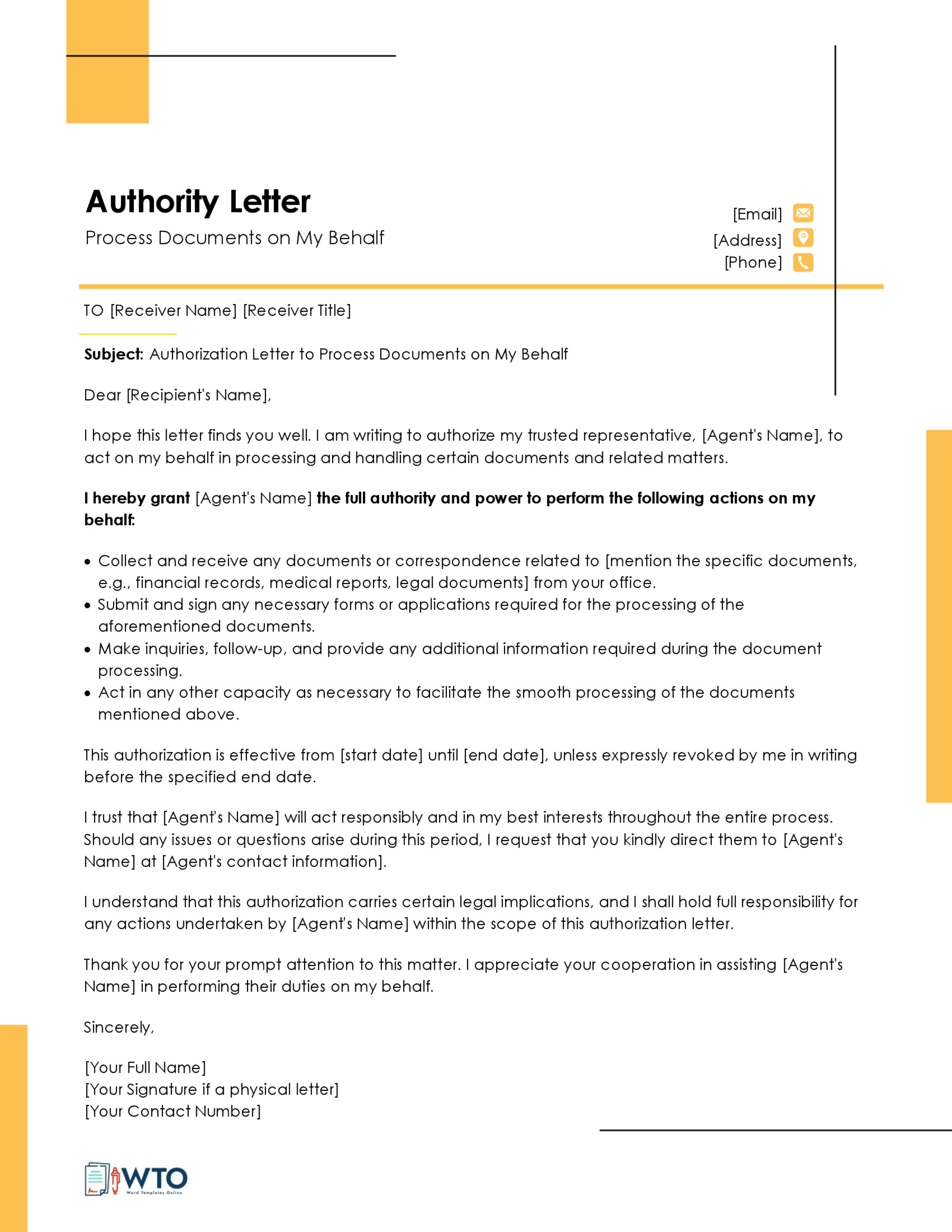 Authorization Letter Format Word free download