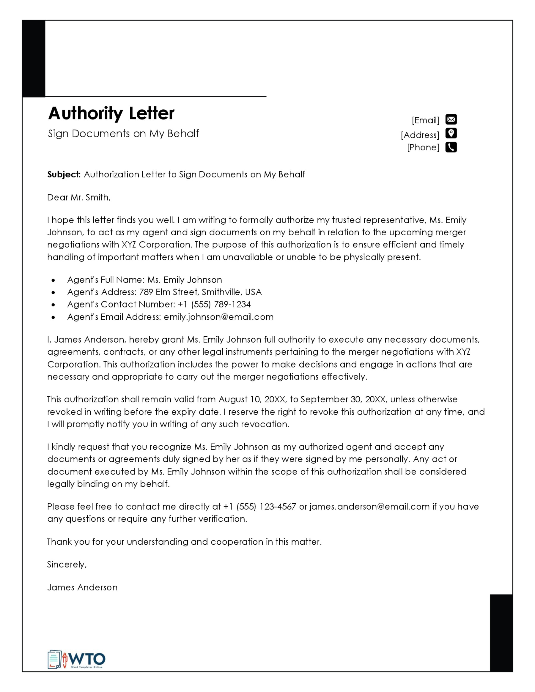 Sample Authorization letter to to Sigh Documents-Ms Word Free Download