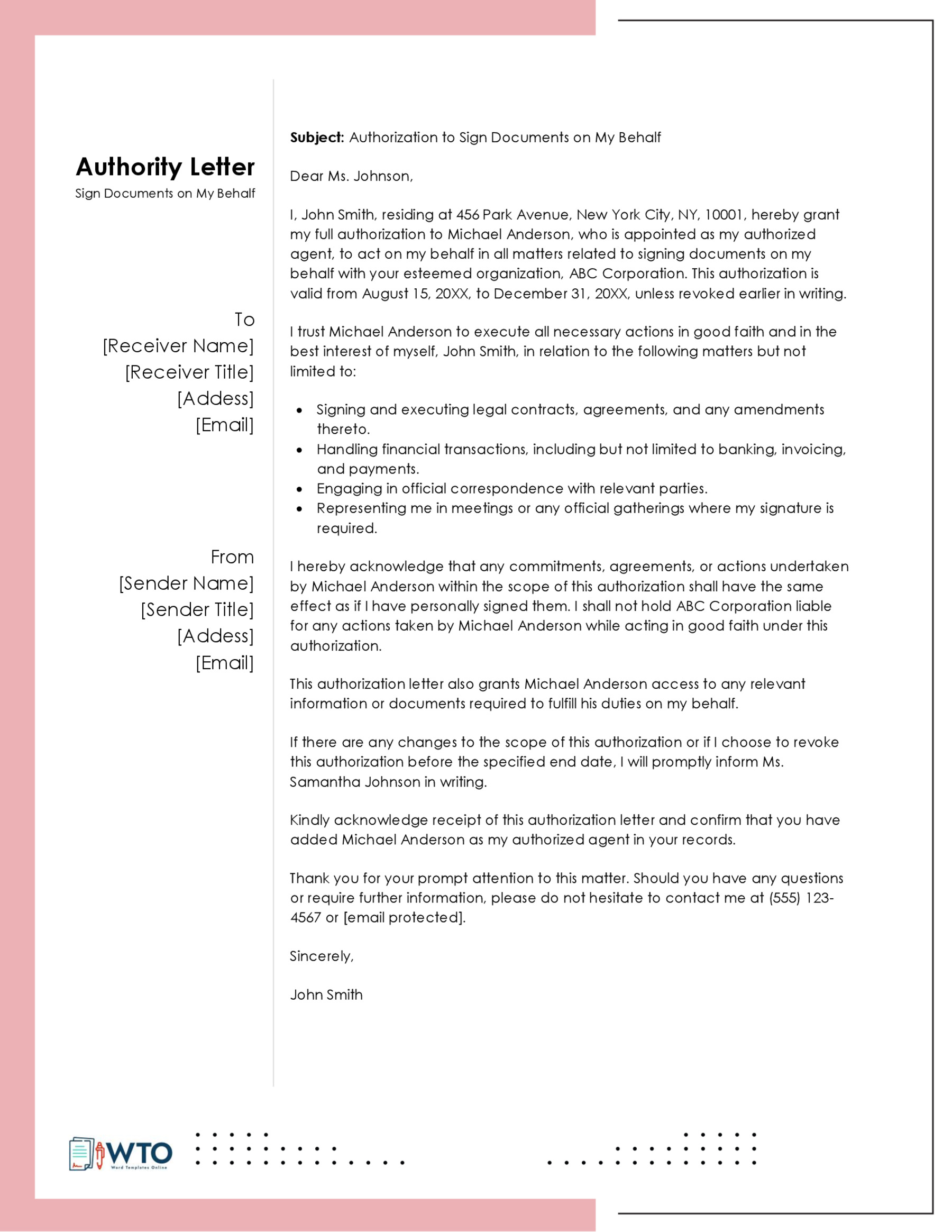 Sample Authorization letter to to Sigh Documents-Free Download