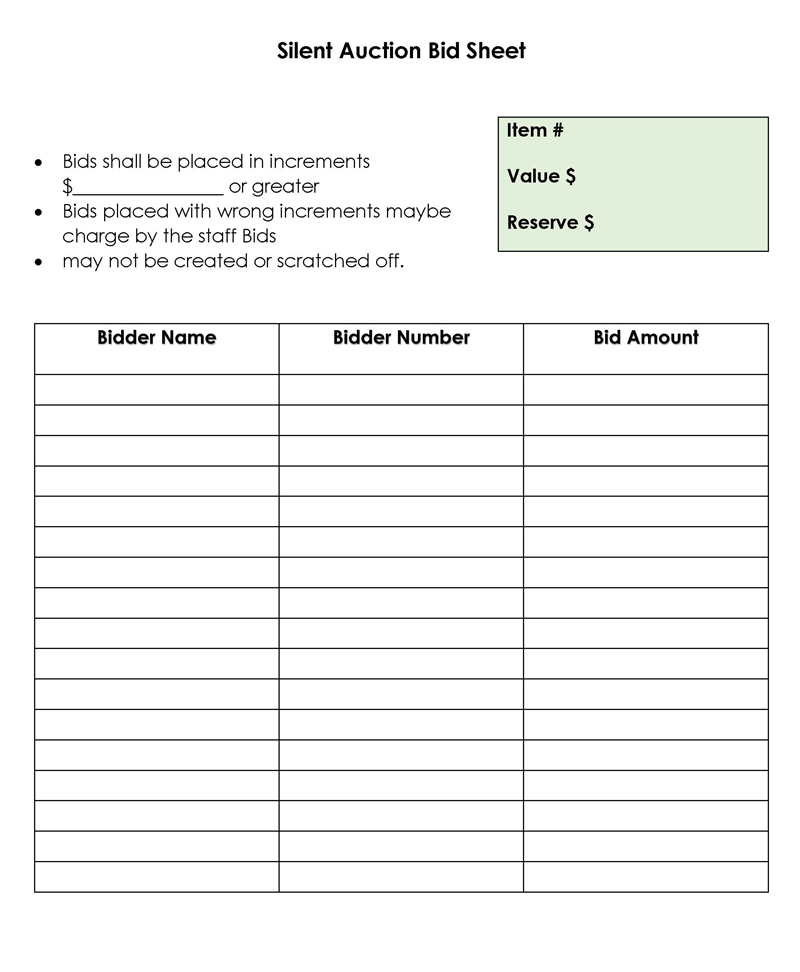 silent auction template google docs