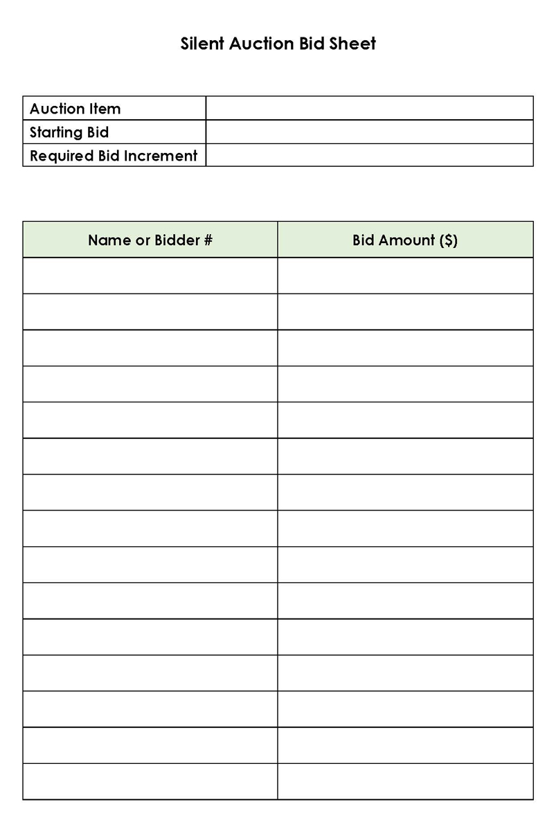 how to make silent auction bid sheets