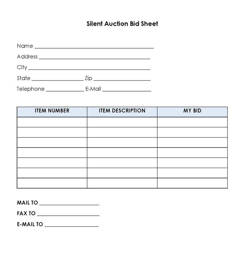 Free Bid Sheet Templates (Silent Auction) Word, Excel, PDF