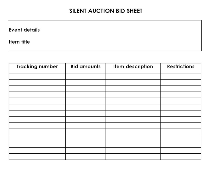 auction bid sheets printable