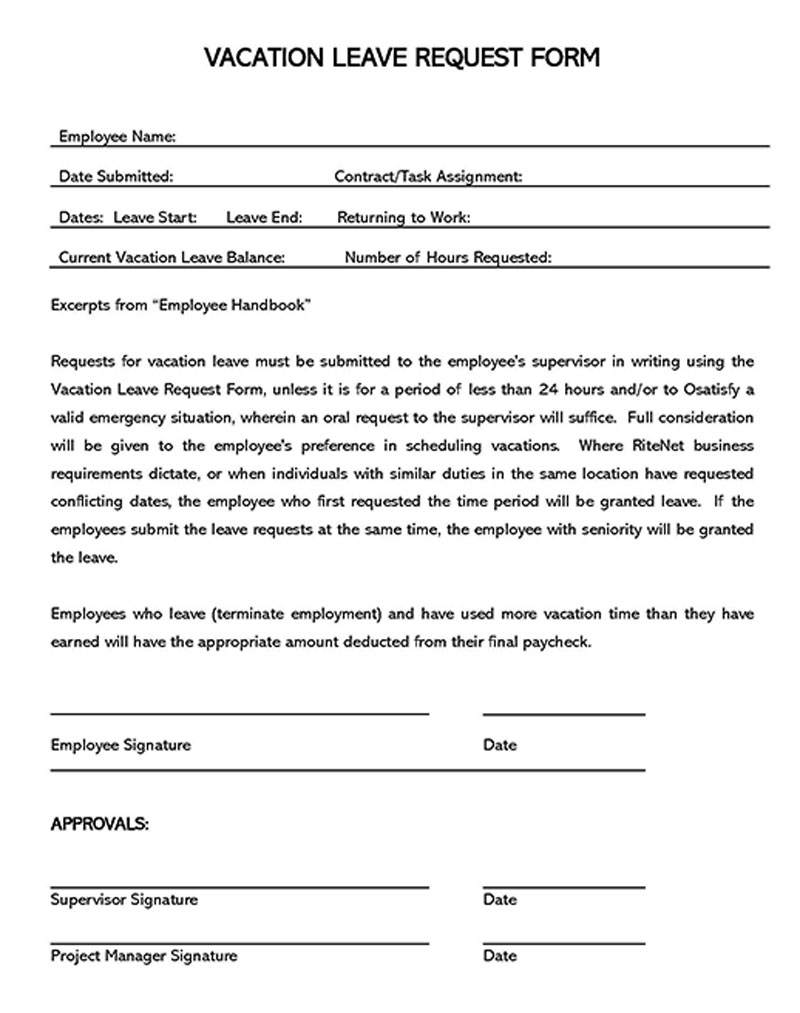 "Professional Leave Application Form Example"