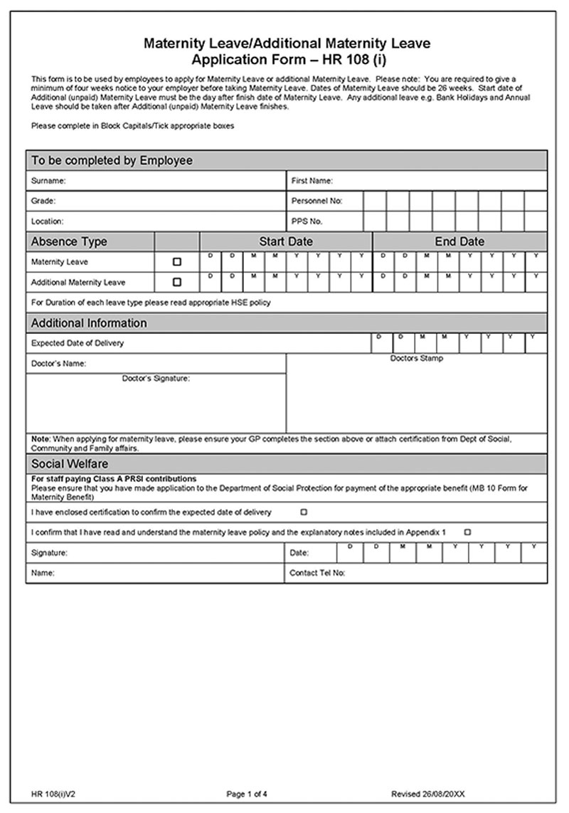 "Free Leave Application Form Template"