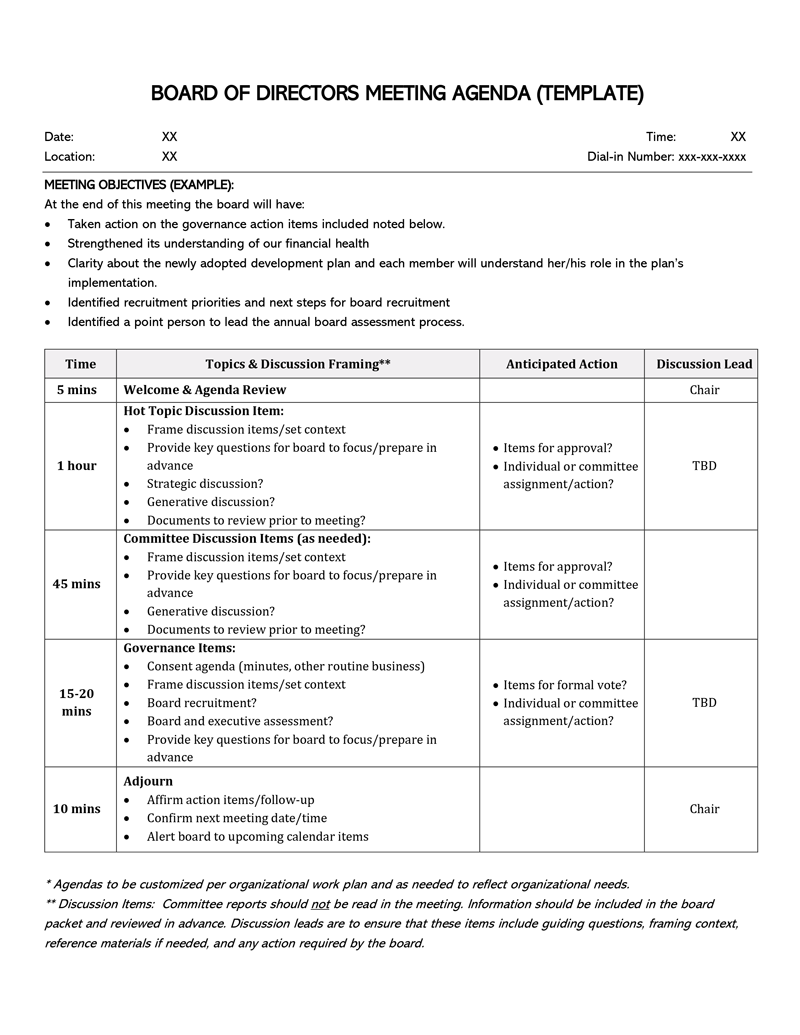 16 Free Board Meeting Agenda Templates + Tips (Word - PDF)