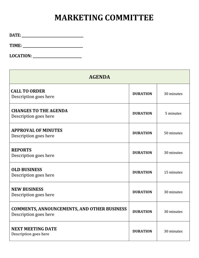 Editable Format for Board Meeting Agenda