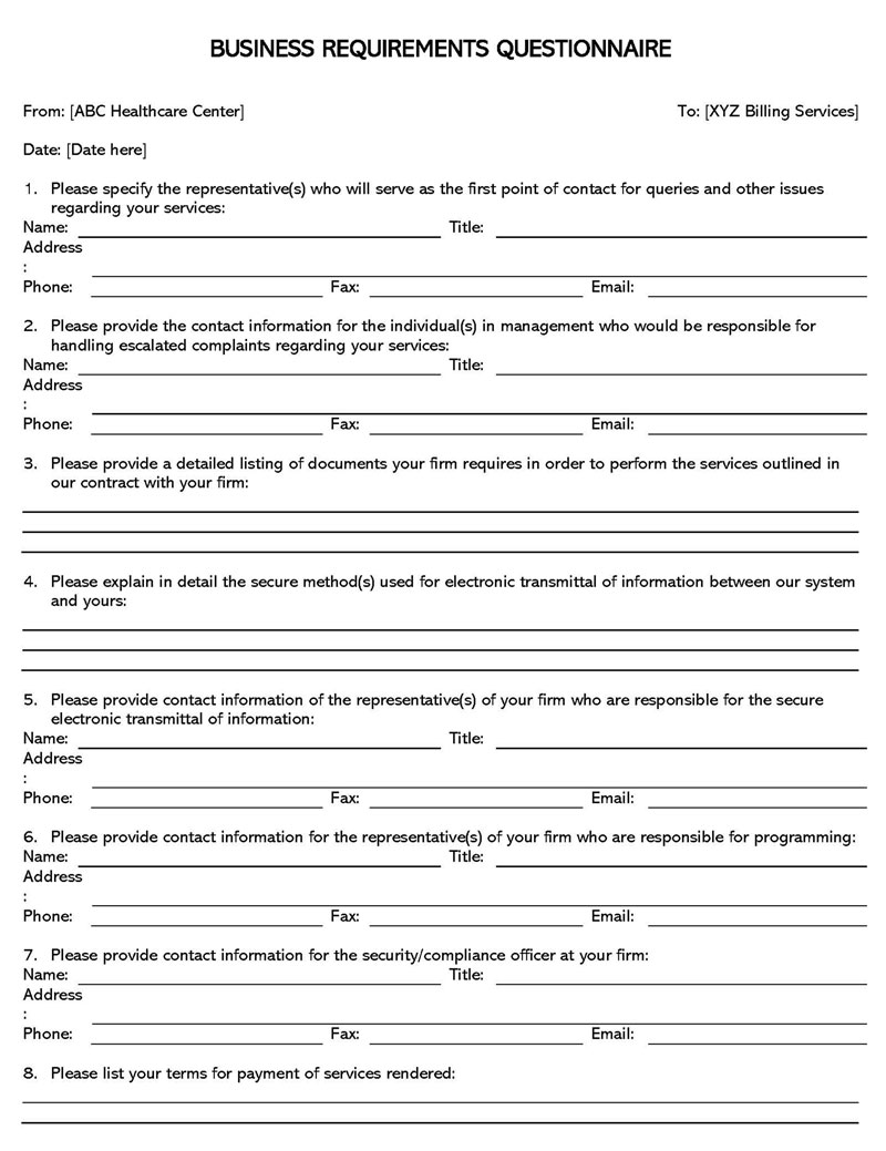 Business Requirements Questionnaire