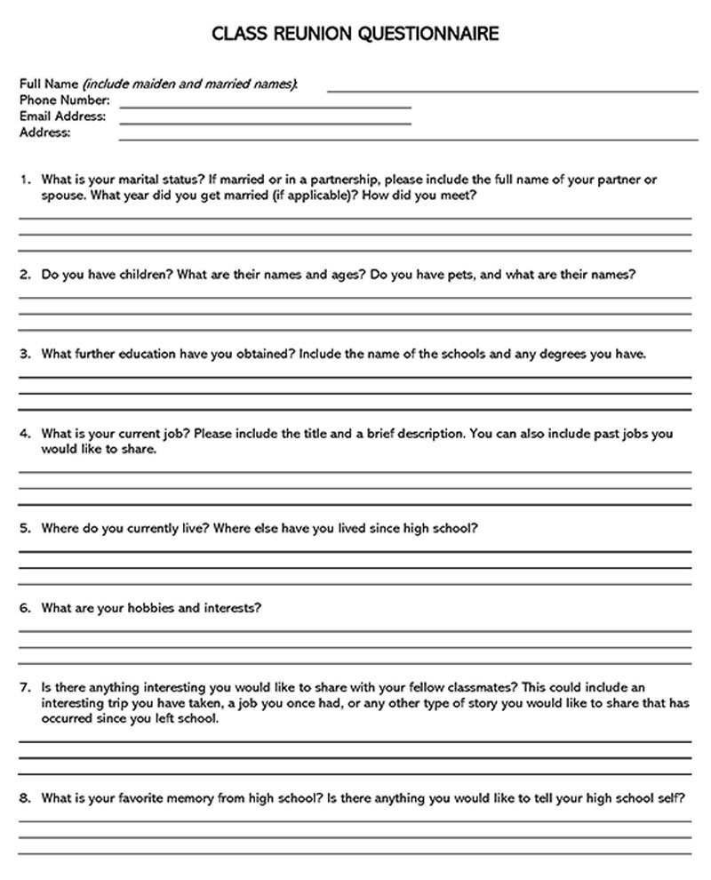 Class Reunion Questionnaire