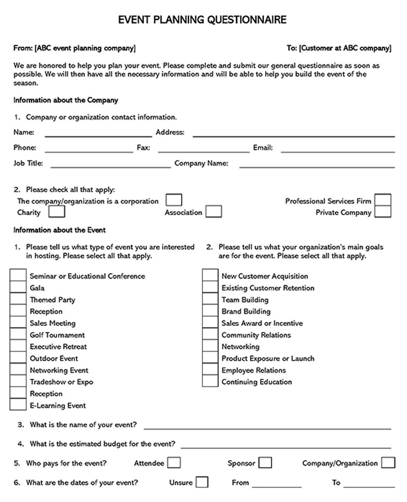 Event Planning Questionnaire