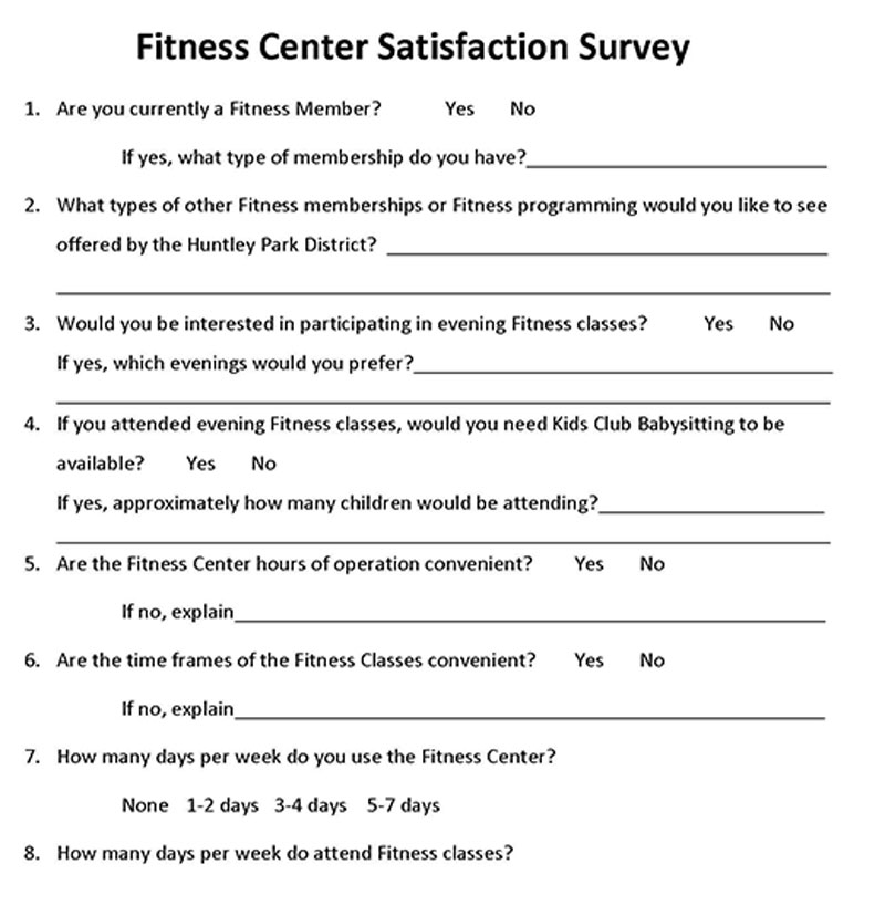 Fitness Center Satisfaction questionnaire